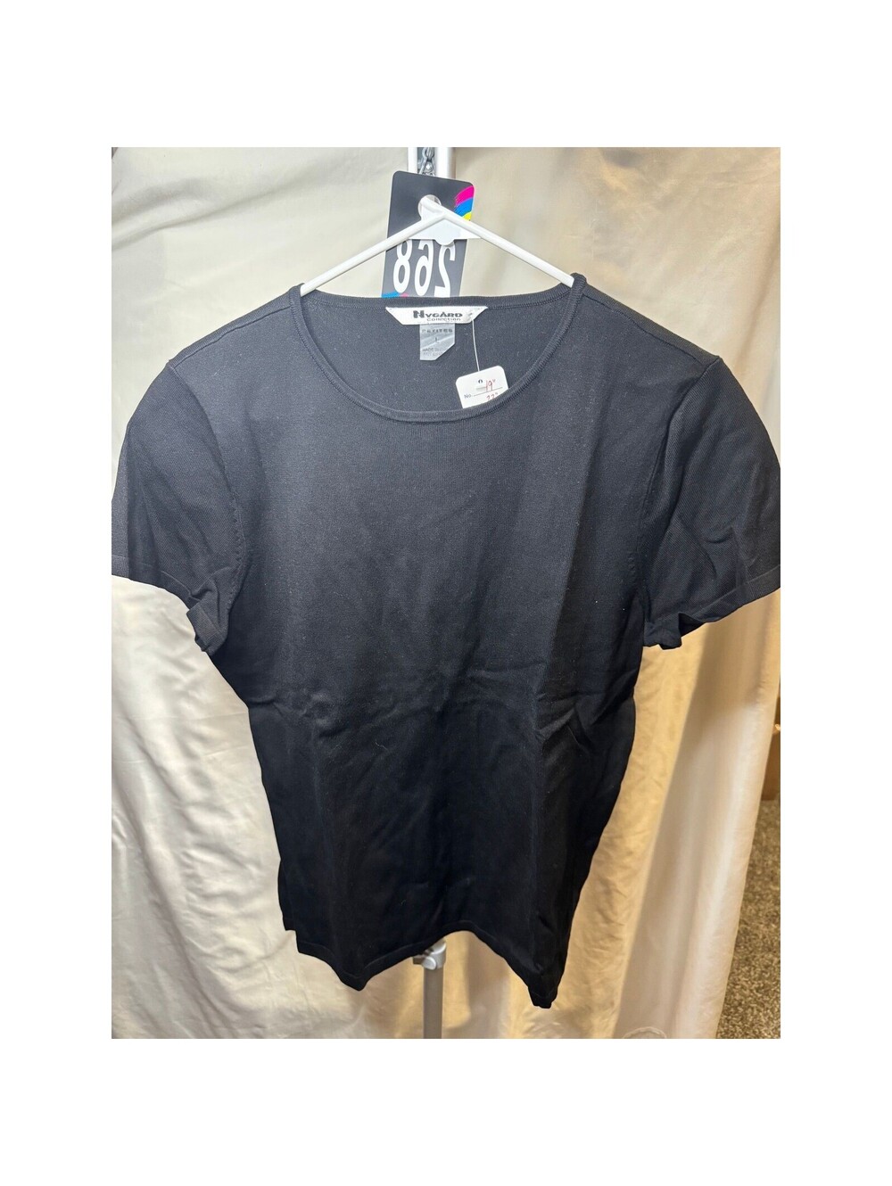 268 Nygard Collection Petites Black Silk Blend Short Sleeve Knit Top Size L